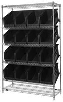 QUANTUM STORAGE WRSL6-74-1848-260BK Shelving Unit, 6 Shelves, 16 Bins, Black, 74 " X 18 " X 48 "