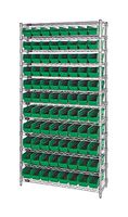 QUANTUM STORAGE WR12-101GN Shelving Unit, 12 Shelves, 88 Bins, Green, 74 " X 12 " X 36 "