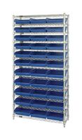 QUANTUM STORAGE WR12-109BL Shelving Unit, 12 Shelves, 33 Bins, Blue, 74 " X 12 " X 36 "