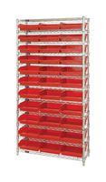 QUANTUM STORAGE WR12-109RD Shelving Unit, 12 Shelves, 33 Bins, Red, 74 " X 12 " X 36 "