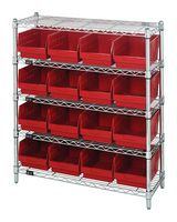QUANTUM STORAGE WR5-39-1236-207RD Shelving Unit, 5 Shelves, 16 Bins, Red, 39 " X 12 " X 36 "