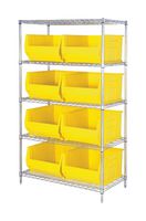 QUANTUM STORAGE WR5-975YL Shelving Unit, 5 Shelves, 8 Bins, Yellow, 74 " X 30 " X 42 "
