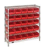 QUANTUM STORAGE WR6-36-1236-102RD Shelving Unit, 6 Shelves, 25 Bins, Red, 36 " X 12 " X 36 "