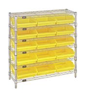 QUANTUM STORAGE WR6-36-1236-109YL Shelving Unit, 6 Shelves, 15 Bins, Yellow, 36 " X 12 " X 36 "