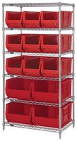 QUANTUM STORAGE WR6-953954RD Shelving Unit, 6 Shelves, 13 Bins, Red, 74 " X 24 " X 36 "