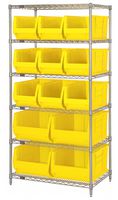 QUANTUM STORAGE WR6-953954YL Shelving Unit, 6 Shelves, 13 Bins, Yellow, 74 " X 24 " X 36 "