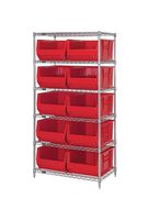 QUANTUM STORAGE WR6-954RD Shelving Unit, 6 Shelves, 10 Bins, Red, 74 " X 24 " X 36 "