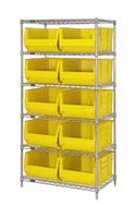 QUANTUM STORAGE WR6-954YL Shelving Unit, 6 Shelves, 10 Bins, Yellow, 74 " X 24 " X 36 "