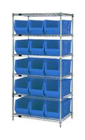 QUANTUM STORAGE WR6-973BL Shelving Unit, 6 Shelves, 15 Bins, Blue, 74 " X 30 " X 36 "