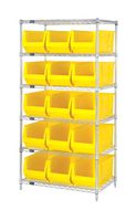 QUANTUM STORAGE WR6-973YL Shelving Unit, 6 Shelves, 15 Bins, Yellow, 74 " X 30 " X 36 "