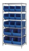 QUANTUM STORAGE WR6-973974BL Shelving Unit, 6 Shelves, 13 Bins, Blue, 74 " X 30 " X 36 "
