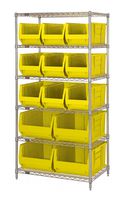 QUANTUM STORAGE WR6-973974YL Shelving Unit, 6 Shelves, 13 Bins, Yellow, 74 " X 30 " X 36 "