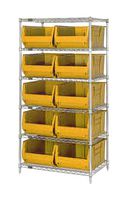 QUANTUM STORAGE WR6-974YL Shelving Unit, 6 Shelves, 10 Bins, Yellow, 74 " X 30 " X 36 "