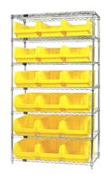 QUANTUM STORAGE WR7-532YL Shelving Unit, 7 Shelves, 18 Bins, Yellow, 74 " X 18 " X 42 "