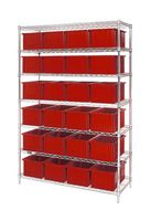 QUANTUM STORAGE WR7-92080RD Shelving Unit, 7 Shelves, 24 Bins, Red, 74 " X 18 " X 48 "