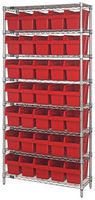 QUANTUM STORAGE WR8-806RD Shelving Unit, 8 Shelves, 35 Bins, Red, 74 " X 24 " X 36 "
