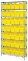 QUANTUM STORAGE WR8-806YL Shelving Unit, 8 Shelves, 35 Bins, Yellow, 74 " X 24 " X 36 "