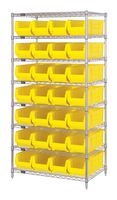 QUANTUM STORAGE WR8-950YL Shelving Unit, 8 Shelves, 28 Bins, Yellow, 74 " X 24 " X 36 "
