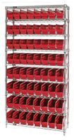 QUANTUM STORAGE WR9-203RD Shelving Unit, 9 Shelves, 64 Bins, Red, 74 " X 18 " X 36 "