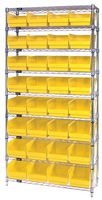 QUANTUM STORAGE WR9-208YL Shelving Unit, 9 Shelves, 32 Bins, Yellow, 74 " X 18 " X 36 "