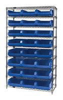 QUANTUM STORAGE WR9-531BL Shelving Unit, 9 Shelves, 24 Bins, Blue, 74 " X 18 " X 42 "