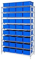 QUANTUM STORAGE WR9-92060BL Shelving Unit, 9 Shelves, 36 Bins, Blue, 74 " X 18 " X 48 "
