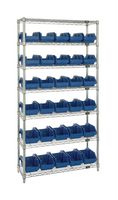 QUANTUM STORAGE W7-12-30BL Shelving Unit, 7 Shelves, 30 Bins, Blue, 74 " X 18 " X 36 "