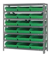 QUANTUM STORAGE 1239-109GN Shelving Unit, 7 Shelves, 18 Bins, Green, 39 " X 12 " X 36 "