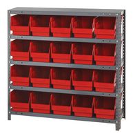 QUANTUM STORAGE 1239-202RD Shelving Unit, 5 Shelves, 20 Bins, Red, 39 " X 12 " X 36 "