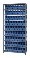 QUANTUM STORAGE 1275-201BL Shelving Unit, 10 Shelves, 72 Bins, Blue, 75 " X 12 " X 36 "