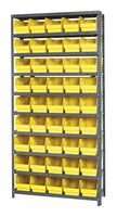 QUANTUM STORAGE 1275-202YL Shelving Unit, 10 Shelves, 45 Bins, Yellow, 75 " X 12 " X 36 "