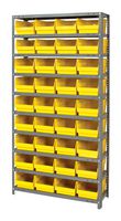 QUANTUM STORAGE 1275-207YL Shelving Unit, 10 Shelves, 36 Bins, Yellow, 75 " X 12 " X 36 "