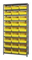 QUANTUM STORAGE 1275-209YL Shelving Unit, 10 Shelves, 27 Bins, Yellow, 75 " X 12 " X 36 "