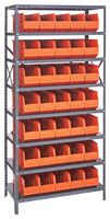QUANTUM STORAGE 1275-441OR Shelving Unit, 8 Shelves, 35 Bins, Orange, 75 " X 12 " X 36 "
