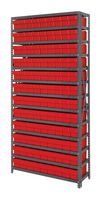QUANTUM STORAGE 1275-501RD Shelving Unit, 13 Shelves, 108 Bins, Red, 75 " X 12 " X 36 "