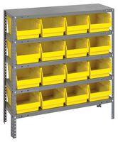 QUANTUM STORAGE 1839-208YL Shelving Unit, 5 Shelves, 16 Bins, Yellow, 39 " X 18 " X 36 "