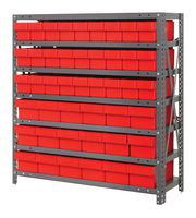 QUANTUM STORAGE 1839-624RD Shelving Unit, 7 Shelves, 45 Bins, Red, 39 " X 18 " X 36 "