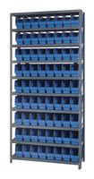 QUANTUM STORAGE 1875-203BL Shelving Unit, 10 Shelves, 72 Bins, Blue, 75 " X 18 " X 36 "