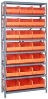 QUANTUM STORAGE 1875-465OR Shelving Unit, 8 Shelves, 21 Bins, Orange, 75 " X 18 " X 36 "
