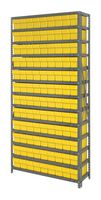 QUANTUM STORAGE 1875-604YL Shelving Unit, 13 Shelves, 108 Bins, Yellow, 75 " X 18 " X 36 "