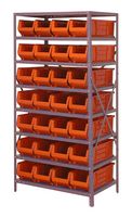 QUANTUM STORAGE 2475-483OR Shelving Unit, 8 Shelves, 28 Bins, Orange, 75 " X 24 " X 36 "