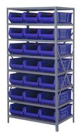 QUANTUM STORAGE 2475-952BL Shelving Unit, 8 Shelves, 21 Bins, Blue, 75 " X 24 " X 36 "