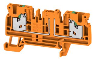 WEIDMULLER 2974120000 DIN Rail Mount Terminal Block, Orange, 2 Positions, 22 AWG, 14 AWG, 2.5 mm², Snap In, 20 A