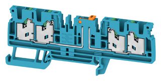 WEIDMULLER 2974170000 DIN Rail Mount Terminal Block, Blue, 4 Positions, 22 AWG, 14 AWG, 2.5 mm², Snap In, 20 A