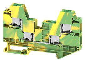 WEIDMULLER 3037460000 DIN Rail Mount Terminal Block, Green/Yellow, 4 Positions, 20 AWG, 8 AWG, 6 mm², Snap In