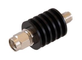 FAIRVIEW MICROWAVE FMAT7623-40 40 DB FIXED ATTENUATOR SMA MALE -PLUG TO SMA FEMALE -JACK DC TO 18 GHZ RATED TO 5 WATT BLACK ANODIZED ALUMINUM HEATSINK BODY 1.3