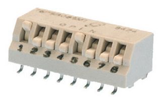 GRAYHILL 76HPSB08GWT DIP / SIP Switch, Piano Key, 8 Circuits, Piano Key, Surface Mount, SPST, 30 V, 150 mA