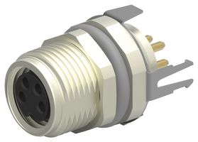 TE CONNECTIVITY T4041037041-000 Sensor Connector, M8, Female, 4 Positions, PCB Socket, Straight Panel Mount