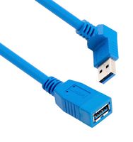 L-COM U3A00066-2M Cable USB, Tipo A Hembra a Tipo A 90° Macho, 2 m, 6.6 ft, USB 3.0, Azul