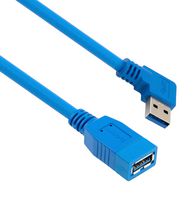 L-COM U3A00067-2M USB Cable, Type A Receptacle to 90° Type A Plug, 2 m, 6.6 ft, USB 3.0, Blue